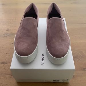 New with box, Vince pink suede slip on sneakers